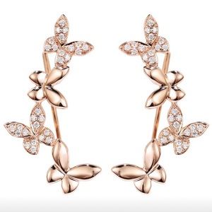 Flying Butterfly Rose Gold Pavé Ear Climbers